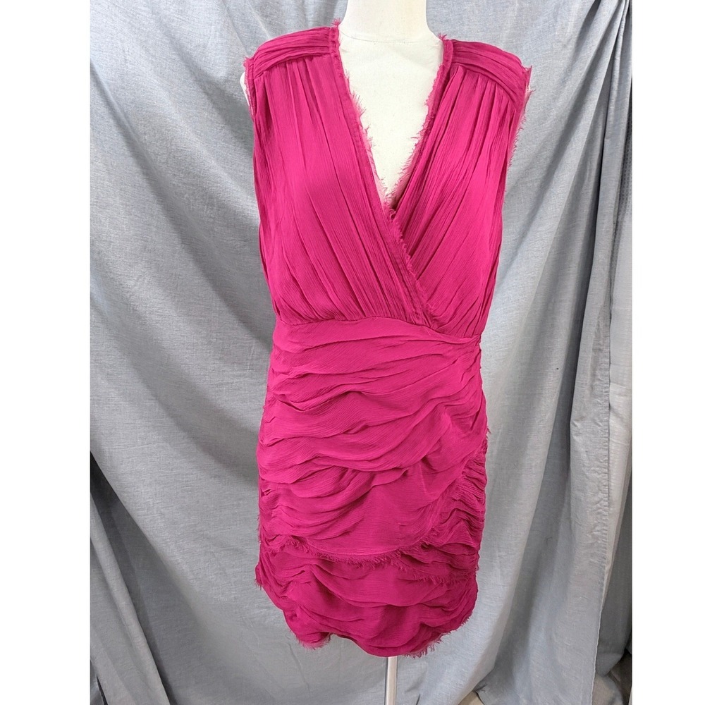 Madison Marcus Pink Silk Layered Pleated Frayed Edge‎ Dress V-Neck Sleeveless